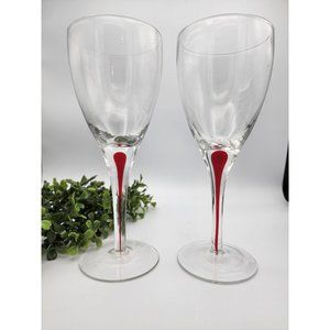 Set of 2 Hand Blown Pier One Red Filament Wine Glasses